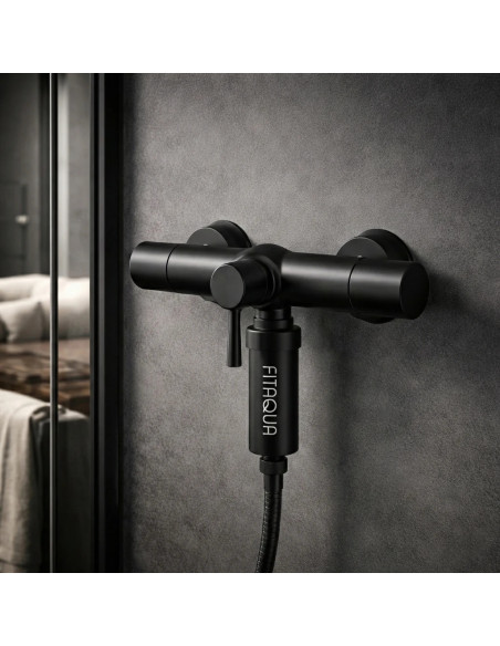 Filtr Prysznicowy Czarny FITAQUA | Usuwa Chlor, Złoże KDF, Ochrona Skóry i Włosów